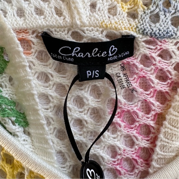 Charlie B Open Fishnet Crochet Multi-Color Daisy Hoodie Sweater-Small-Coquette - Picture 9 of 11
